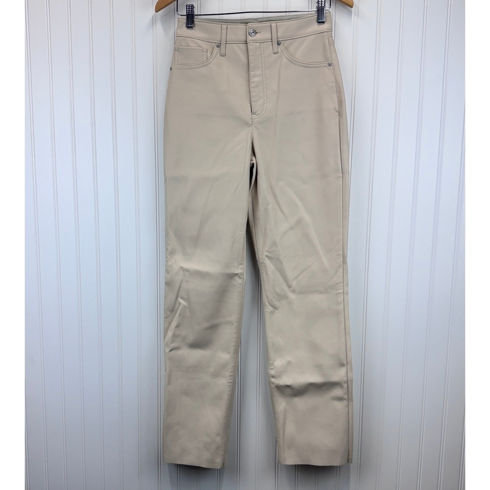 Express Modern Straight Pants Womens 4R Beige Super‎ High Rise Faux Leather Chic